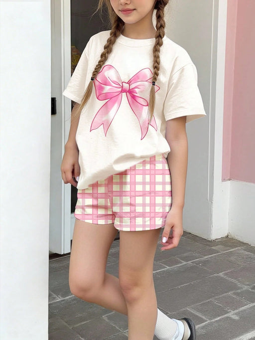 SHEIN Conjunto de 2 piezas para niñas, camiseta de manga corta y shorts con estampado - Quierox - Tienda Online