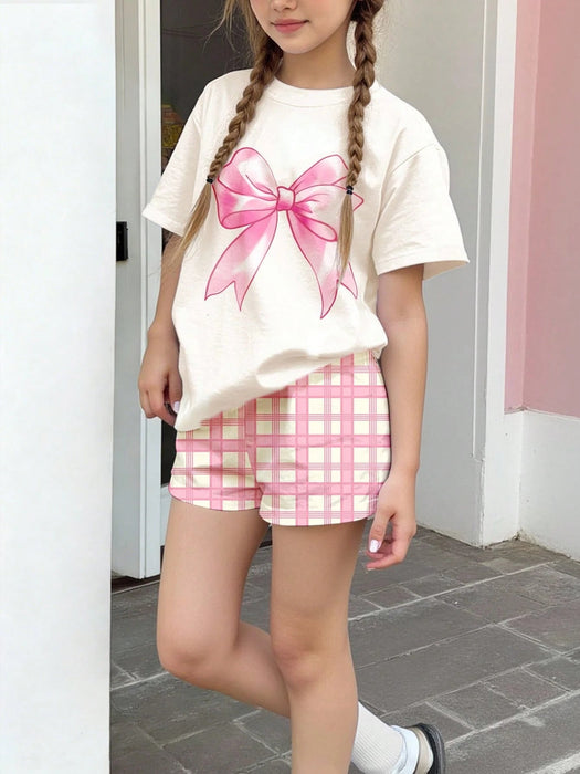 SHEIN Conjunto de 2 piezas para niñas, camiseta de manga corta y shorts con estampado - Quierox - Tienda Online