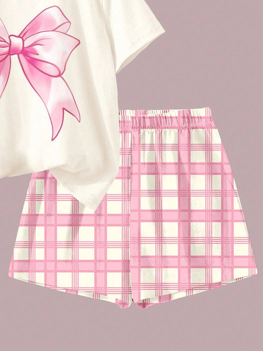 SHEIN Conjunto de 2 piezas para niñas, camiseta de manga corta y shorts con estampado - Quierox - Tienda Online
