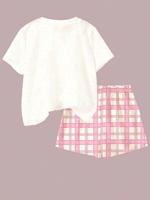 SHEIN Conjunto de 2 piezas para niñas, camiseta de manga corta y shorts con estampado - Quierox - Tienda Online