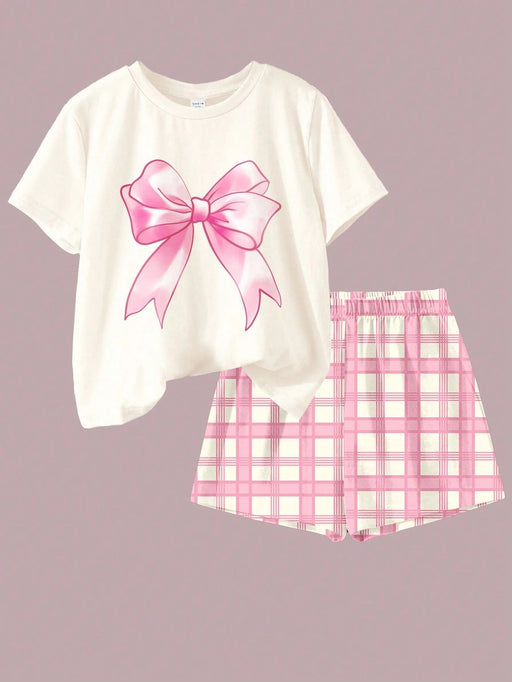SHEIN Conjunto de 2 piezas para niñas, camiseta de manga corta y shorts con estampado - Quierox - Tienda Online
