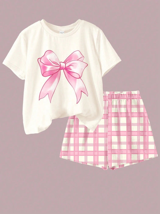 SHEIN Conjunto de 2 piezas para niñas, camiseta de manga corta y shorts con estampado - Quierox - Tienda Online