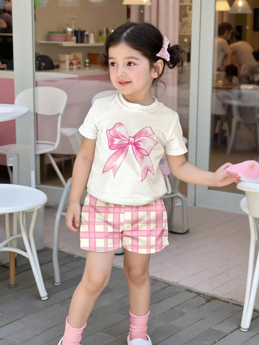 SHEIN Conjunto de 2 piezas para niñas, camiseta de manga corta y shorts con estampado - Quierox - Tienda Online
