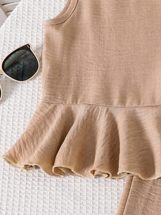 SHEIN Conjunto de 2 piezas para niñas de top sin mangas con volantes + pantalones de pierna ancha - Quierox - Tienda Online