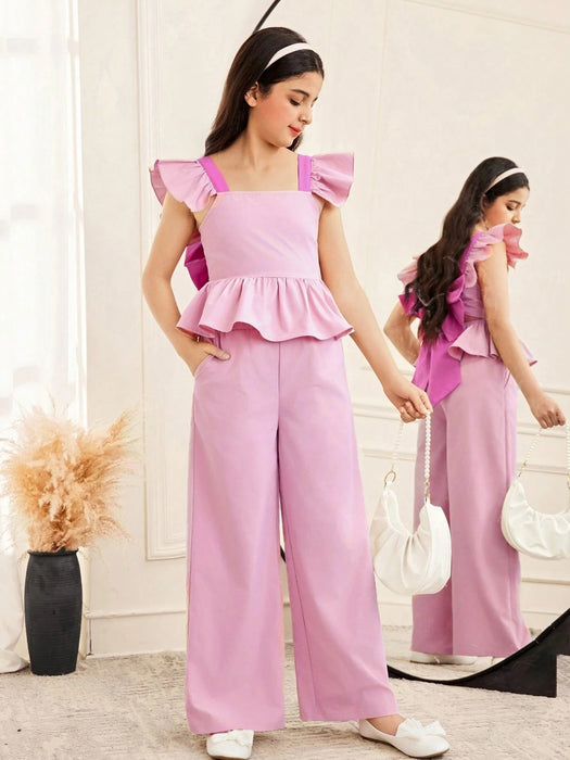 SHEIN Conjunto de 2 piezas para niñas preadolescentes: camisa y pantalón con volantes - Quierox - Tienda Online