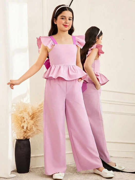 SHEIN Conjunto de 2 piezas para niñas preadolescentes: camisa y pantalón con volantes - Quierox - Tienda Online