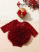 Shein Conjunto de 2 piezas Pelele de encaje rojo para fotografía de recién nacida con lazo y diadema de perlas - Quierox - Tienda Online