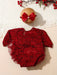 Shein Conjunto de 2 piezas Pelele de encaje rojo para fotografía de recién nacida con lazo y diadema de perlas - Quierox - Tienda Online
