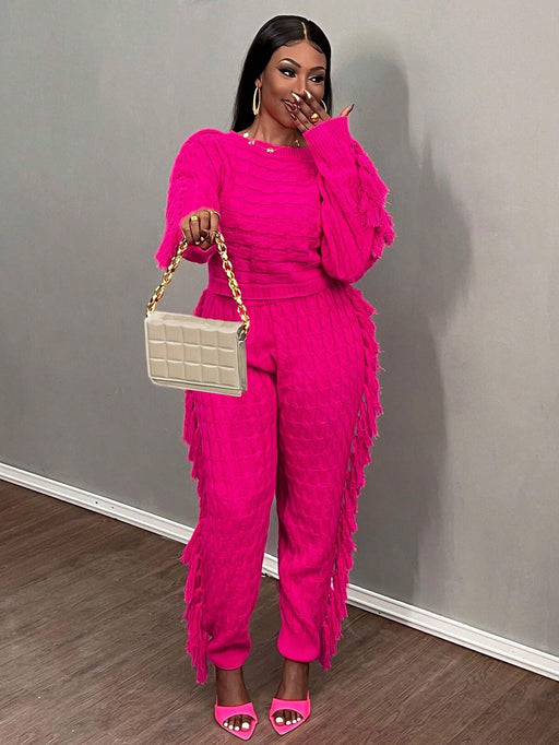 SHEIN Conjunto de 2 piezas Slaydiva de punto en color granate, informal, con flecos - Quierox - Tienda Online