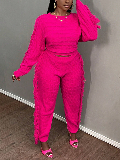 SHEIN Conjunto de 2 piezas Slaydiva de punto en color granate, informal, con flecos - Quierox - Tienda Online