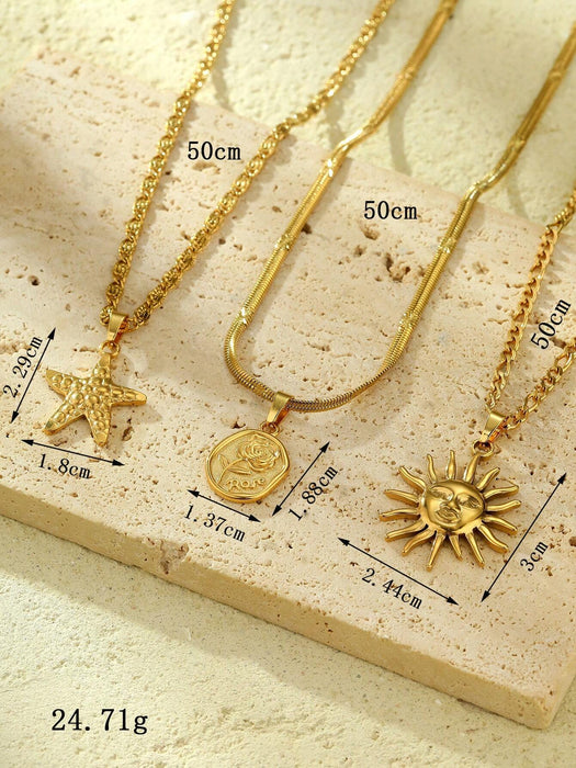 Shein Conjunto de 3 collares con colgantes de acero inoxidable color amarillo dorado, elegantes y sencillos - Quierox - Tienda Online