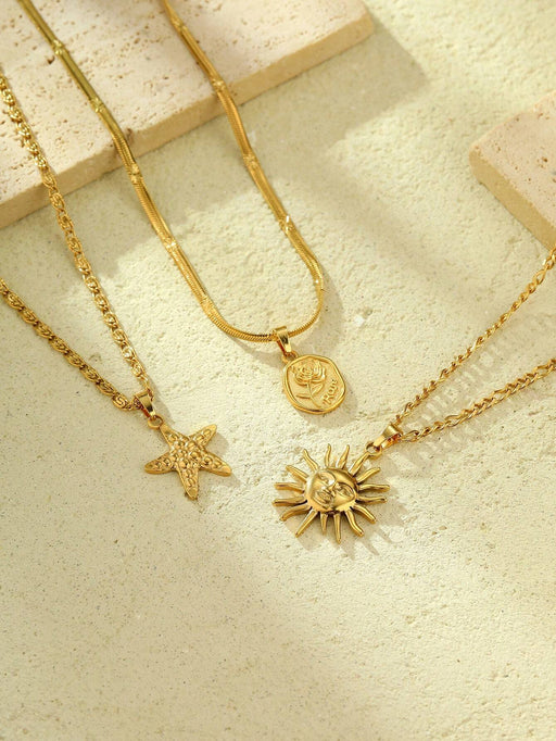 Shein Conjunto de 3 collares con colgantes de acero inoxidable color amarillo dorado, elegantes y sencillos - Quierox - Tienda Online