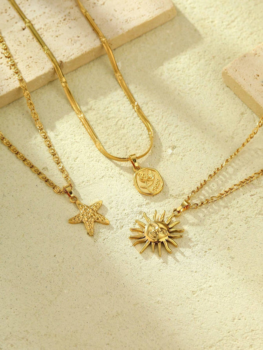 Shein Conjunto de 3 collares con colgantes de acero inoxidable color amarillo dorado, elegantes y sencillos - Quierox - Tienda Online