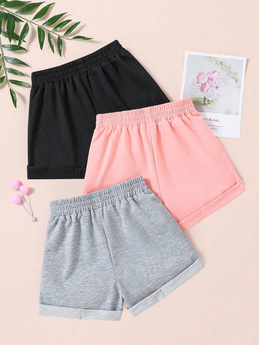 SHEIN Conjunto de 3 pantalones cortos con lazo en la cintura y estampado de corazones - Quierox - Tienda Online