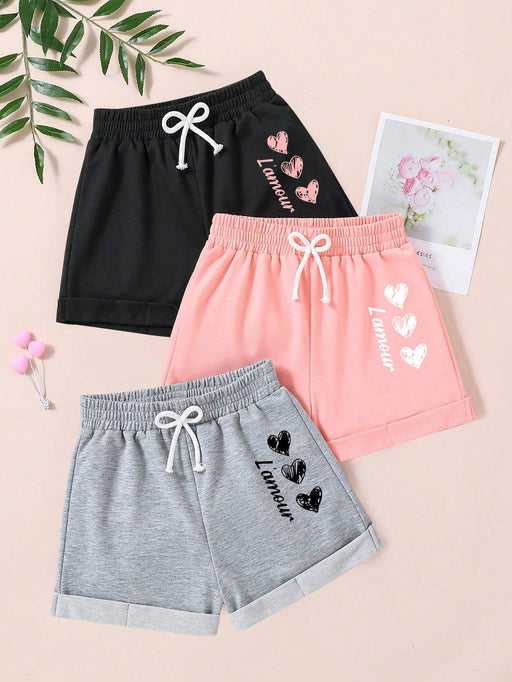 SHEIN Conjunto de 3 pantalones cortos con lazo en la cintura y estampado de corazones - Quierox - Tienda Online