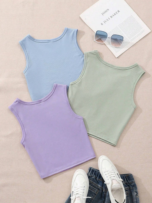 SHEIN Conjunto de 3 piezas de camisetas sin mangas de color liso para adolescentes - Quierox - Tienda Online