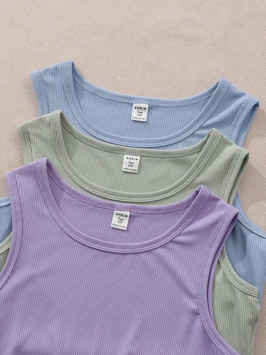 SHEIN Conjunto de 3 piezas de camisetas sin mangas de color liso para adolescentes - Quierox - Tienda Online