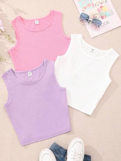 SHEIN Conjunto de 3 piezas de camisetas sin mangas de color liso para adolescentes - Quierox - Tienda Online