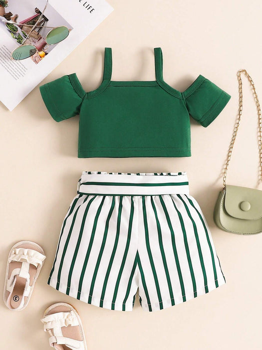 SHEIN Conjunto de 3 piezas para bebé niña, camisola elegante verde casual - Quierox - Tienda Online