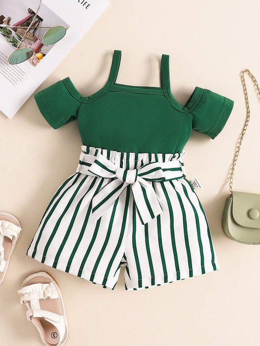 SHEIN Conjunto de 3 piezas para bebé niña, camisola elegante verde casual - Quierox - Tienda Online