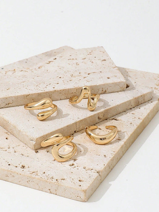 Shein Conjunto de 4 anillos asimétricos geométricos de estilo retro con círculo abierto y diseño líquido - Quierox - Tienda Online