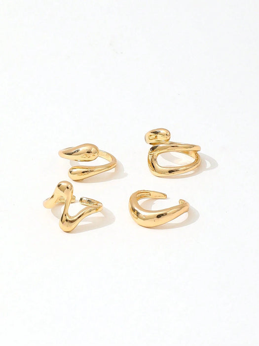 Shein Conjunto de 4 anillos asimétricos geométricos de estilo retro con círculo abierto y diseño líquido - Quierox - Tienda Online