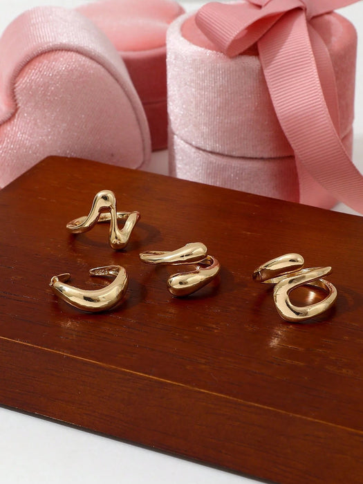 Shein Conjunto de 4 anillos asimétricos geométricos de estilo retro con círculo abierto y diseño líquido - Quierox - Tienda Online