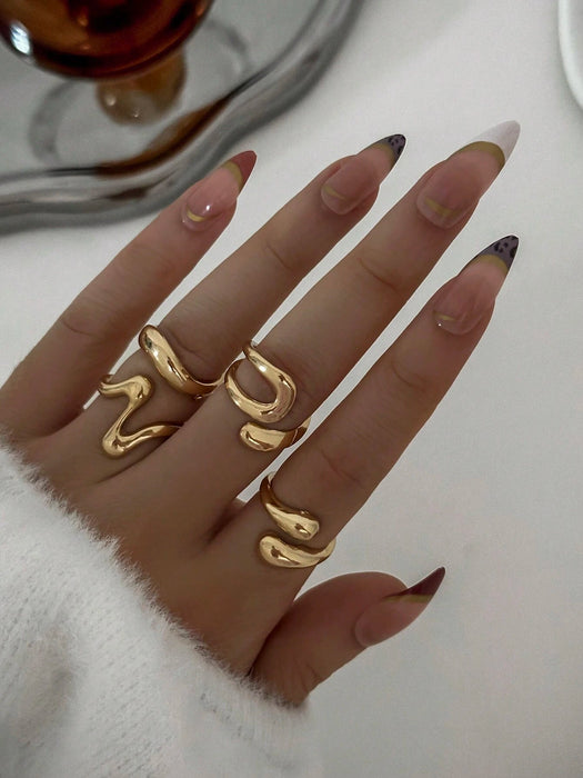 Shein Conjunto de 4 anillos asimétricos geométricos de estilo retro con círculo abierto y diseño líquido - Quierox - Tienda Online