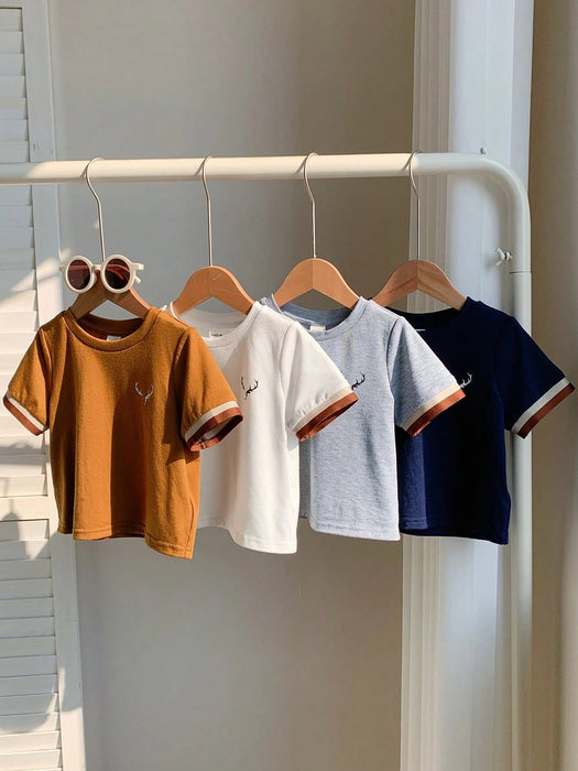 SHEIN Conjunto de 4 piezas de camisetas de manga corta de punto con estampado para niño - Quierox - Tienda Online