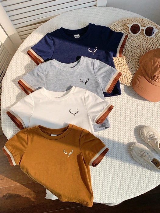 SHEIN Conjunto de 4 piezas de camisetas de manga corta de punto con estampado para niño - Quierox - Tienda Online