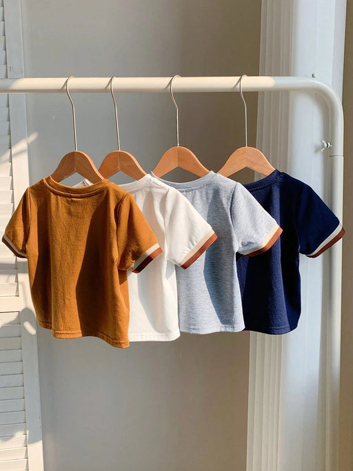 SHEIN Conjunto de 4 piezas de camisetas de manga corta de punto con estampado para niño - Quierox - Tienda Online