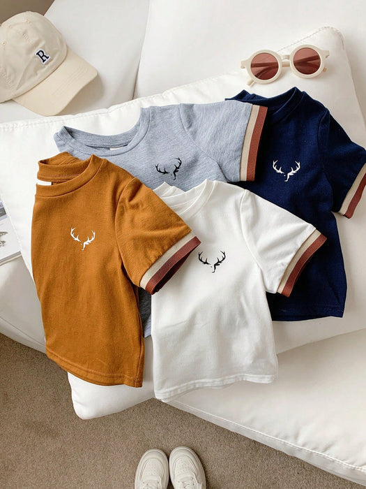 SHEIN Conjunto de 4 piezas de camisetas de manga corta de punto con estampado para niño - Quierox - Tienda Online