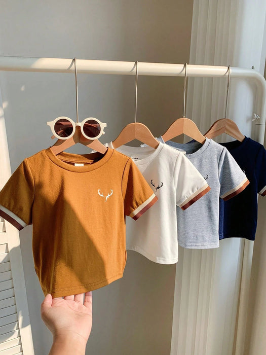 SHEIN Conjunto de 4 piezas de camisetas de manga corta de punto con estampado para niño - Quierox - Tienda Online