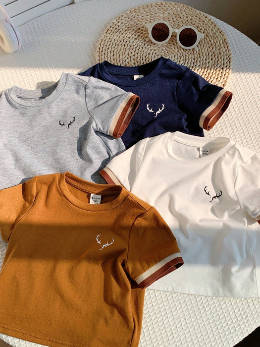 SHEIN Conjunto de 4 piezas de camisetas de manga corta de punto con estampado para niño - Quierox - Tienda Online