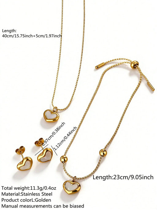 Shein Conjunto de 4 piezas elegante collar, pulsera y pendientes de estilo vintage con colgante de acero inoxidable en forma de corazón - Quierox - Tienda Online
