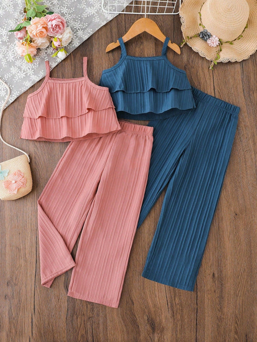SHEIN Conjunto de 4 piezas para niñas Genkimix Kids: top de tirantes con pantalones anchos - Quierox - Tienda Online