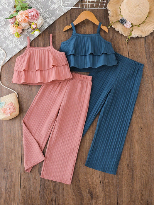 SHEIN Conjunto de 4 piezas para niñas Genkimix Kids: top de tirantes con pantalones anchos - Quierox - Tienda Online