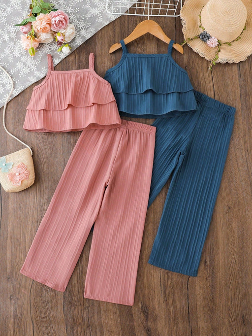 SHEIN Conjunto de 4 piezas para niñas Genkimix Kids: top de tirantes con pantalones anchos - Quierox - Tienda Online