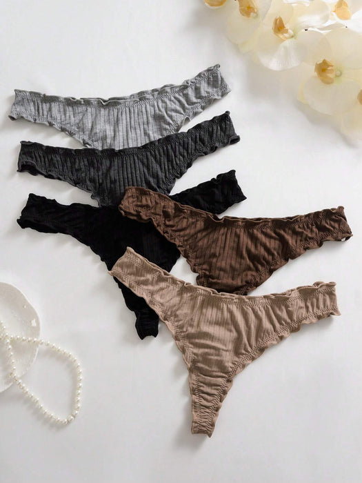 SHEIN Conjunto de 5 braguitas tipo tanga con volantes y rayas de PetitDoll. - Quierox - Tienda Online