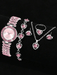 SHEIN Conjunto de 6 piezas de joyería con diseño de diamantes, que incluye reloj, pulsera, collar, anillo y aretes - Quierox - Tienda Online