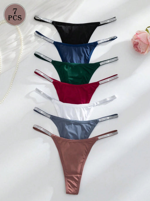 SHEIN Conjunto de 7 piezas de lencería sexy tipo tanga con cinturón plateado para mujer, multicolor - Quierox - Tienda Online