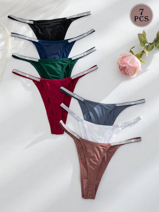 SHEIN Conjunto de 7 piezas de lencería sexy tipo tanga con cinturón plateado para mujer, multicolor - Quierox - Tienda Online