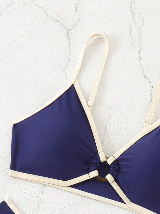 SHEIN Conjunto de bikini colorblock sexy con anillos circulares para mujer - Quierox - Tienda Online