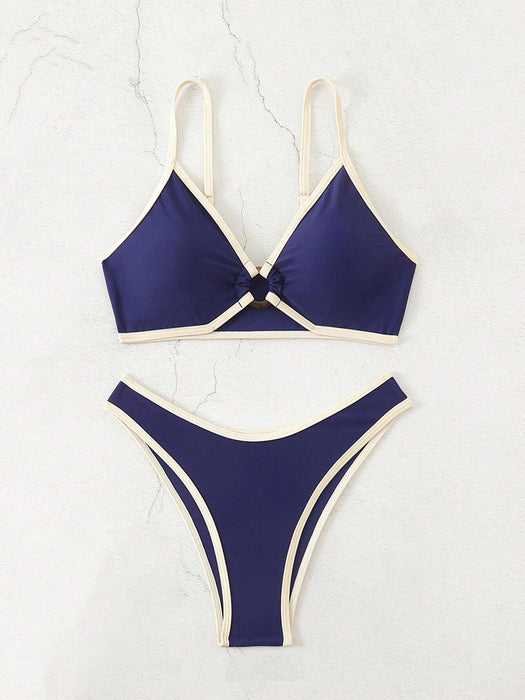 SHEIN Conjunto de bikini colorblock sexy con anillos circulares para mujer - Quierox - Tienda Online