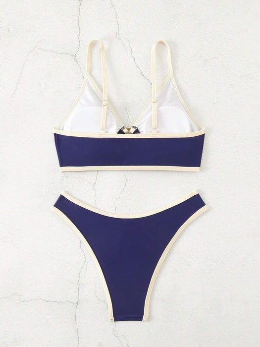 SHEIN Conjunto de bikini colorblock sexy con anillos circulares para mujer - Quierox - Tienda Online