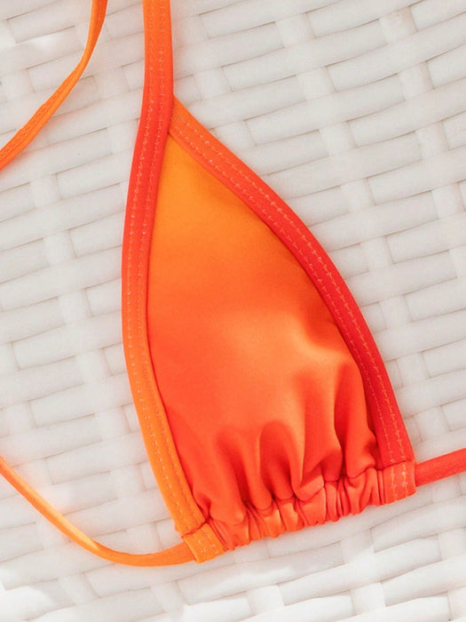 Shein conjunto de bikini sexy con espalda descubierta, estilo halter y cordón, en degradado de puesta de sol - Quierox - Tienda Online