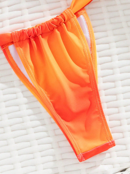 Shein conjunto de bikini sexy con espalda descubierta, estilo halter y cordón, en degradado de puesta de sol - Quierox - Tienda Online