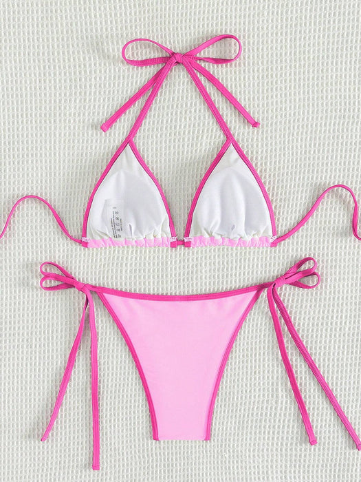 SHEIN Conjunto de bikini sexy de Swim Mod para mujer, con bloques de color y cuello halter - Quierox - Tienda Online