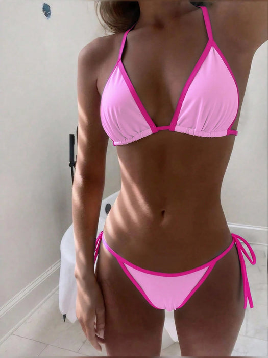 SHEIN Conjunto de bikini sexy de Swim Mod para mujer, con bloques de color y cuello halter - Quierox - Tienda Online