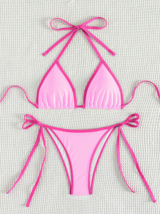 SHEIN Conjunto de bikini sexy de Swim Mod para mujer, con bloques de color y cuello halter - Quierox - Tienda Online